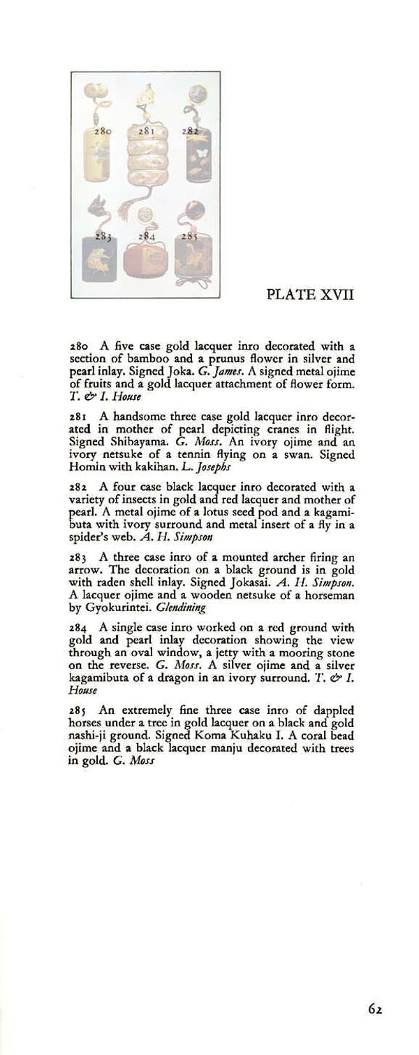 280 to 285 Inro and netsuke complete descriptions