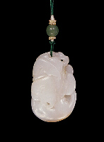 Reverse Russet Nephrite Squirrel & Grapes Pendant  