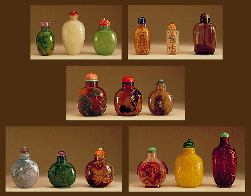 Five small groups of three, of snuff bottles from the Trudy and John Cohen Collection