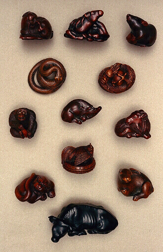 The Zodiac Collection Group in Wood Netsuke