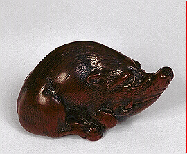 Wood Boar Netsuke