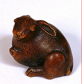 Wood Hare Netsuke