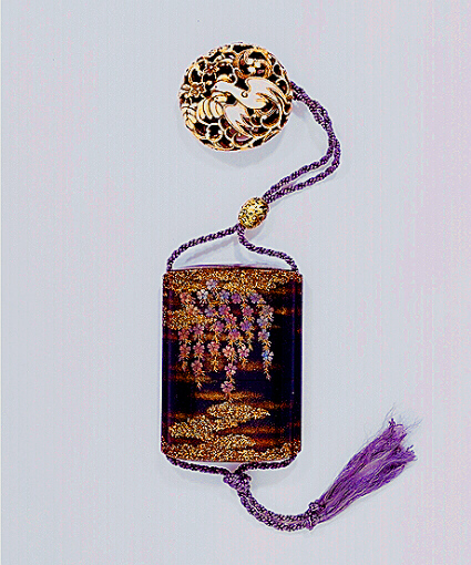 Cherry Tree Inro with ivory manju