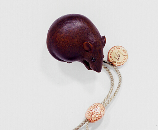 Wood Netsuke of a Mouse Eating a Bean