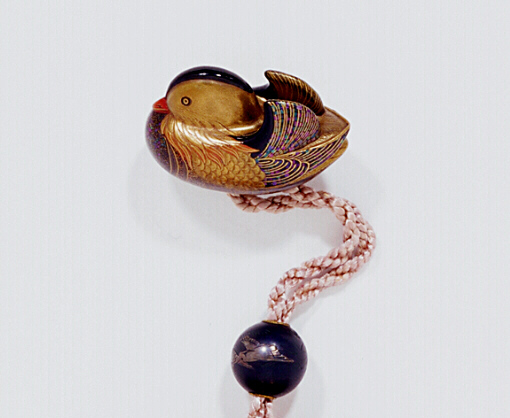 Lacquer Netsuke of a Mandarin Duck